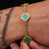 Malachite Clover Stone Bracelet (Gold)