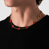 Light Red Clover Stone Necklace (Gold)