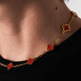 Light Red Clover Stone Necklace (Gold)