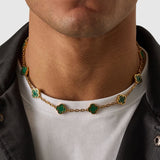 Malachite Clover Stone Necklace (Gold)