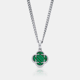 Malachite Clover Stone Pendant (Silver)