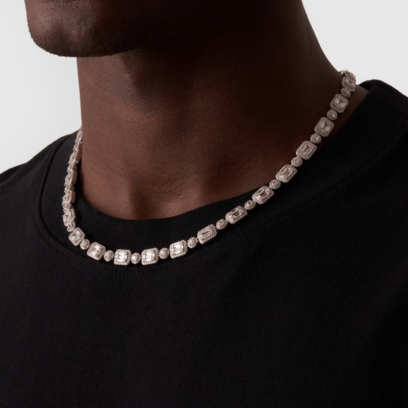 Baguette Link Iced Necklace (Silver)