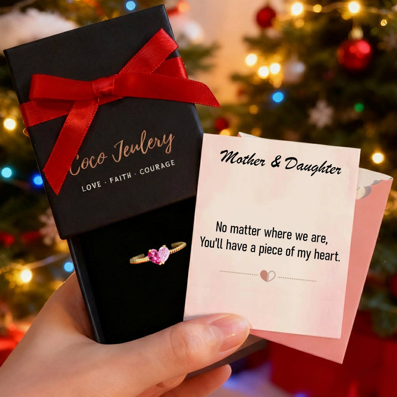 Custom Tiny Heart Birthstone Adjustable Ring-Christmas Gift