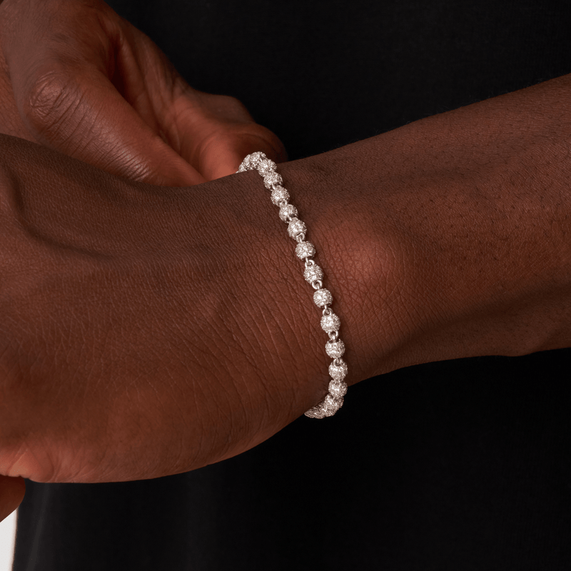 Iced Ball Pendant Bracelet (Silver) 4mm