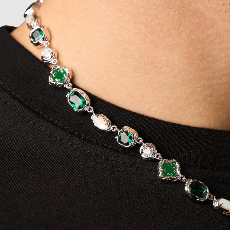 Melted Emerald Gemstone Necklace (Silver)