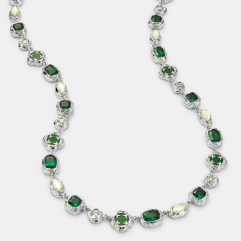 Melted Emerald Gemstone Necklace (Silver)