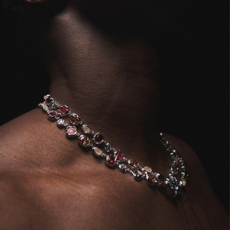 Melted Ruby Gemstone Necklace (Silver)