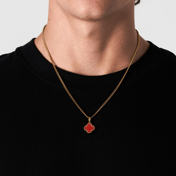 Light Red Clover Stone Pendant (Gold)