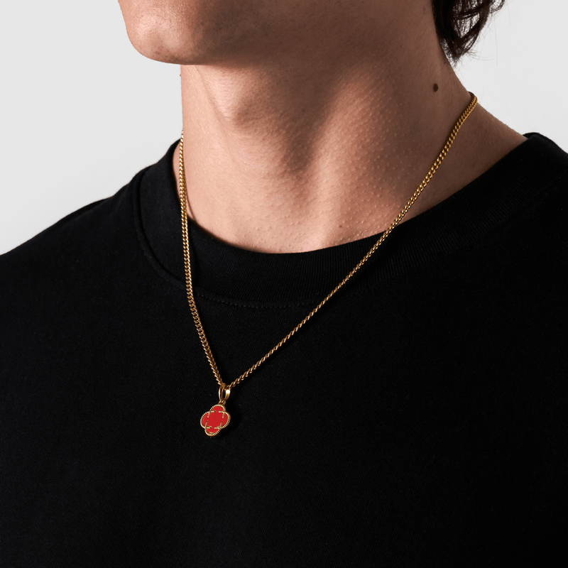 Light Red Clover Stone Pendant (Gold)