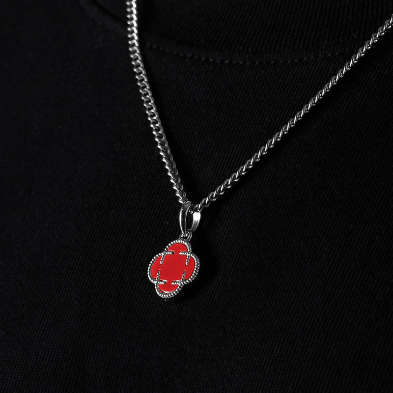 Light Red Clover Stone Pendant (Silver)
