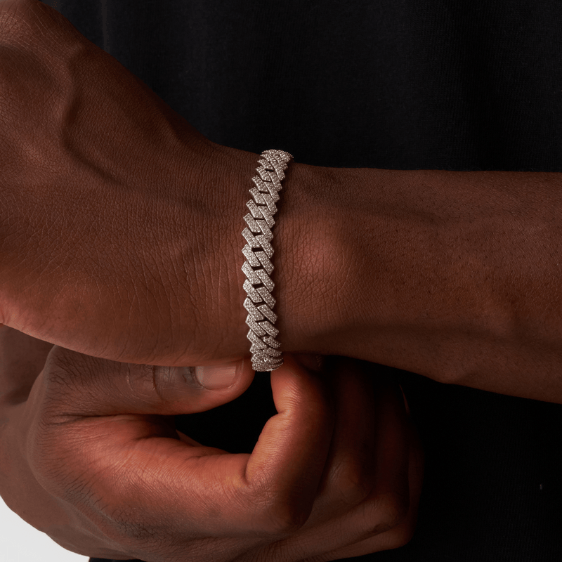 Prong Link Iced Cuban Bracelet (Silver) 8mm