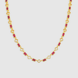 Red Gemstone Clover Necklace (Gold)