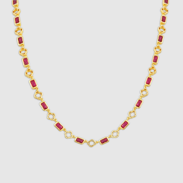 Red Gemstone Clover Necklace (Gold)