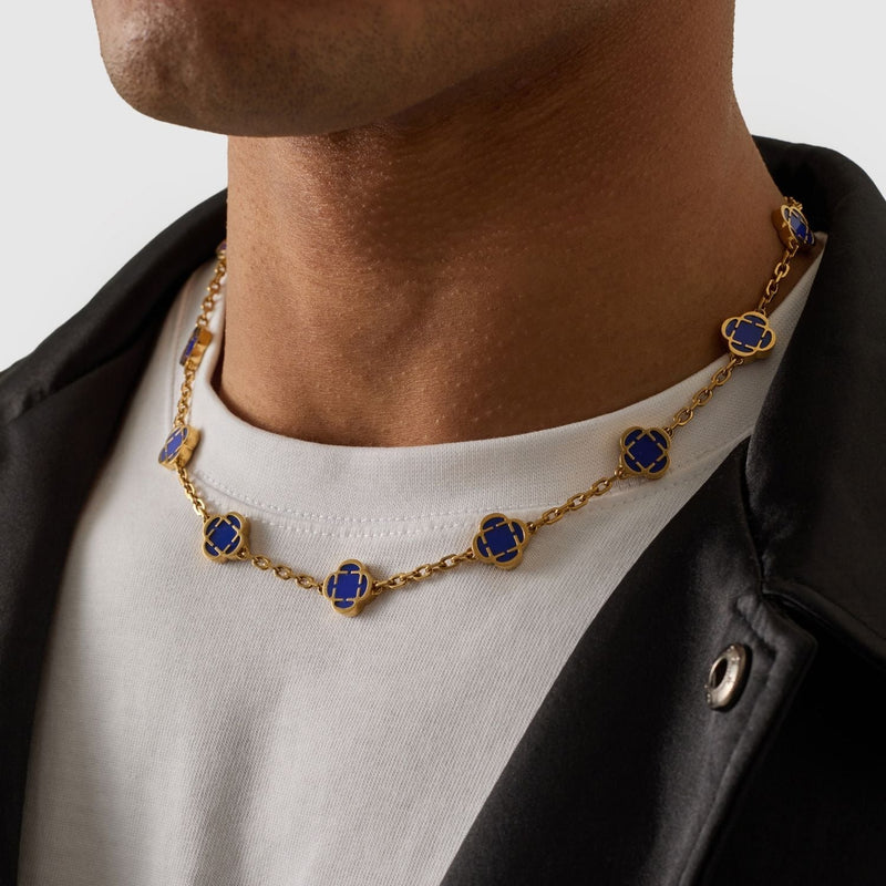 Blue Clover Stone Necklace (Gold)