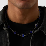 Blue Clover Stone Necklace (Silver)