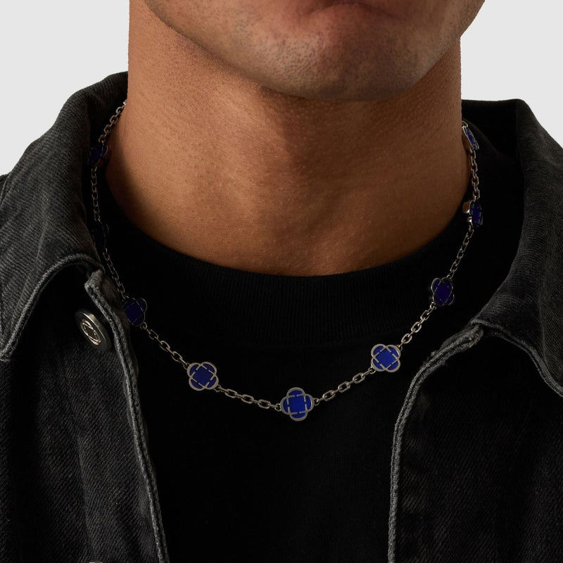 Blue Clover Stone Necklace (Silver)