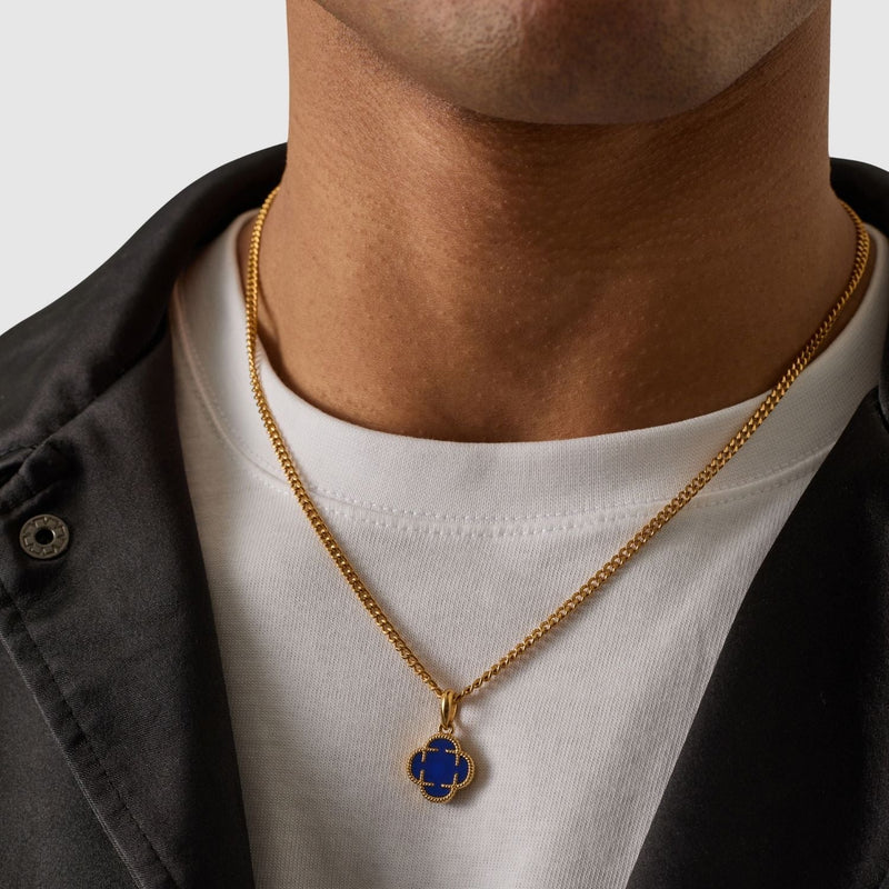 Blue Clover Stone Pendant (Gold)
