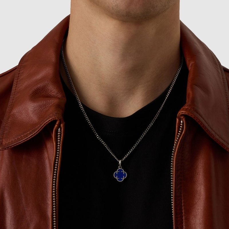 Blue Clover Stone Pendant (Silver)