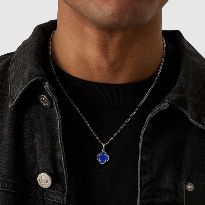 Blue Clover Stone Pendant (Silver)