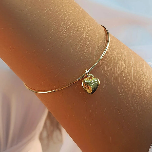 Plain Open Bracelet with Gold Plated Heart