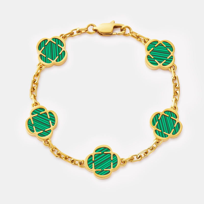 Malachite Clover Stone Bracelet (Gold)