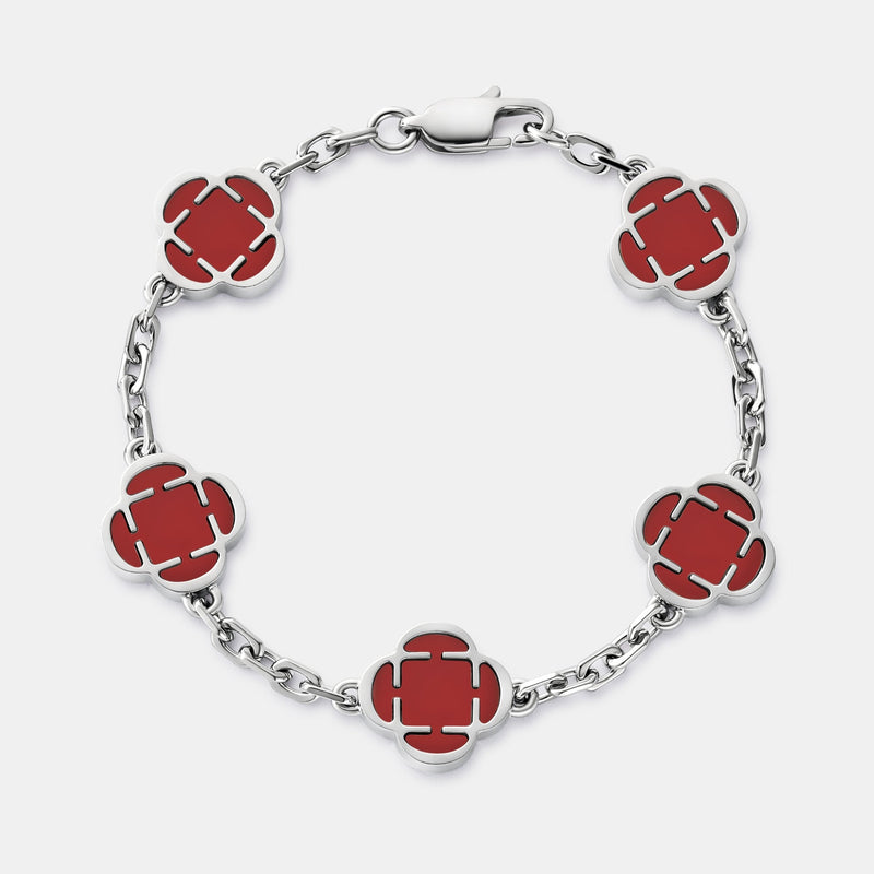 Red Clover Stone Bracelet (Silver)