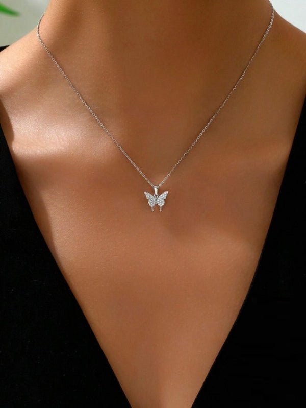 Butterfly Necklace Studded in 925 Sterling Silver 45CM