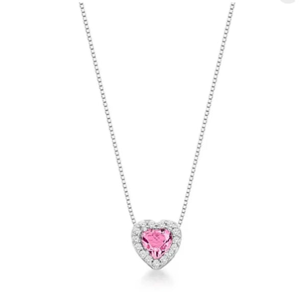 Pink Sapphire Heart Necklace Set in 925 Sterling Silver 45cm