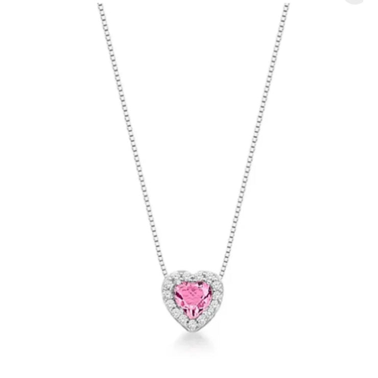 Pink Sapphire Heart Necklace Set in 925 Sterling Silver 45cm