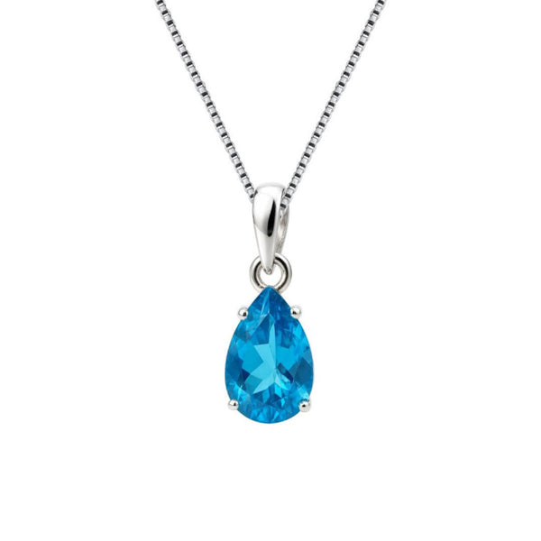 Blue Topaz Drop Necklace in 925 Sterling Silver 45cm