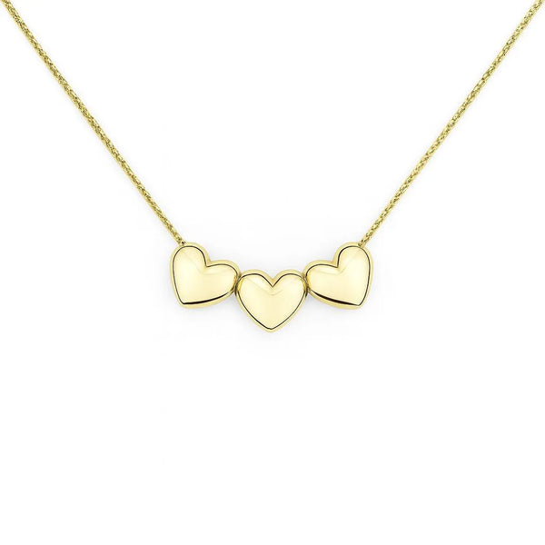 3 Hearts Necklace Smooth Domed Gold Plated