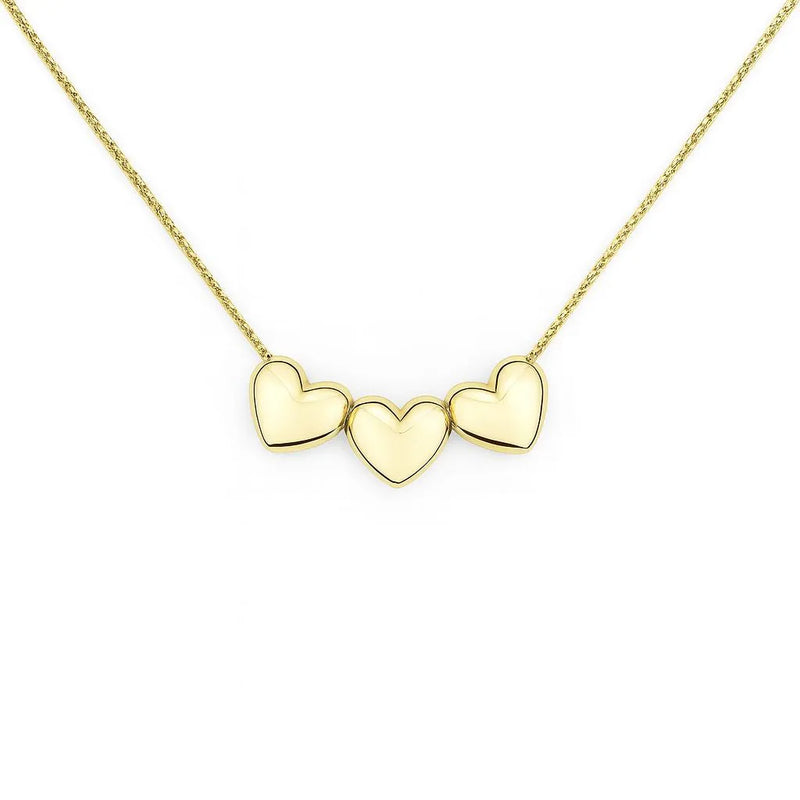 3 Hearts Necklace Smooth Domed Gold Plated