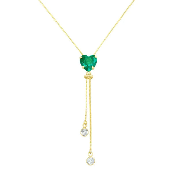 Adjustable Tie Necklace with Zirconia Tourmaline Heart, Gold Plated