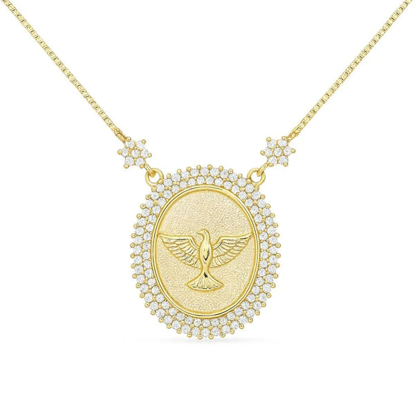 Holy Spirit Mandala Necklace with Zirconia Crystal and Gold Plated