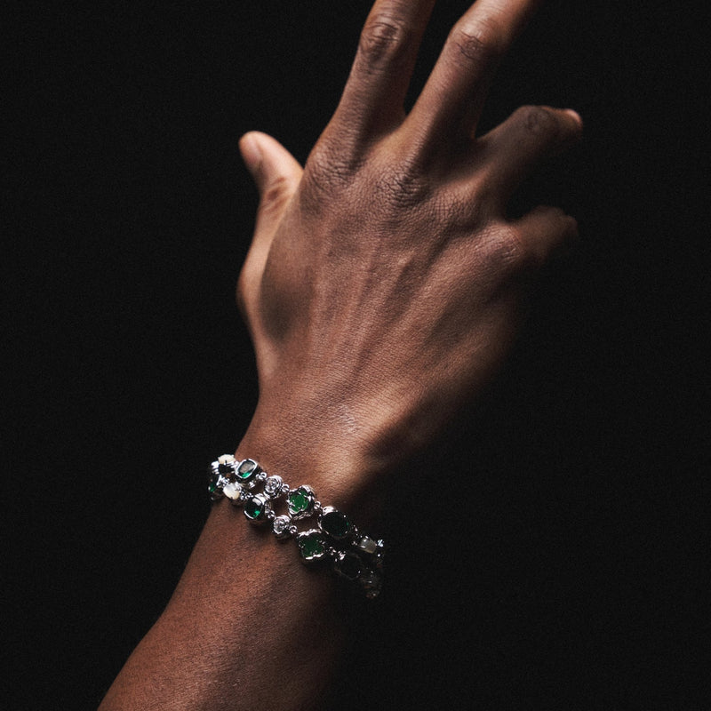 Melted Emerald Gemstone Bracelet (Silver)