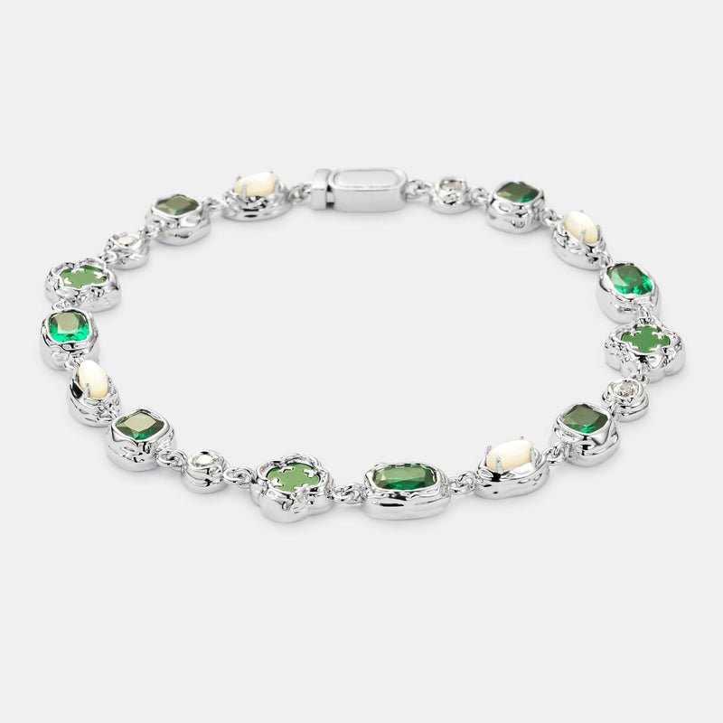 Melted Emerald Gemstone Bracelet (Silver)