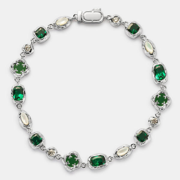 Melted Emerald Gemstone Bracelet (Silver)