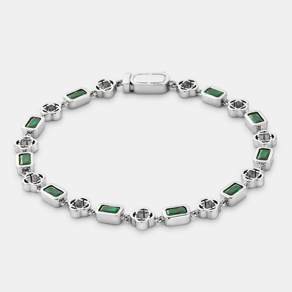 Green Gemstone Clover Bracelet (Silver)