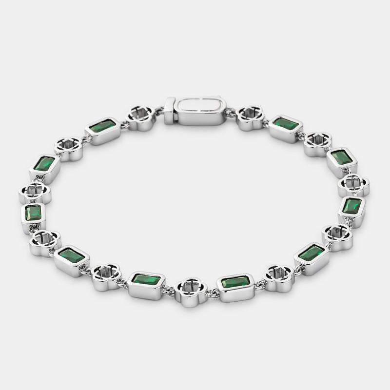 Green Gemstone Clover Bracelet (Silver)