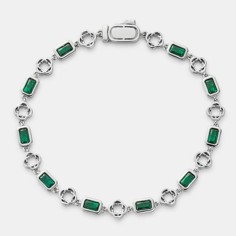 Green Gemstone Clover Bracelet (Silver)