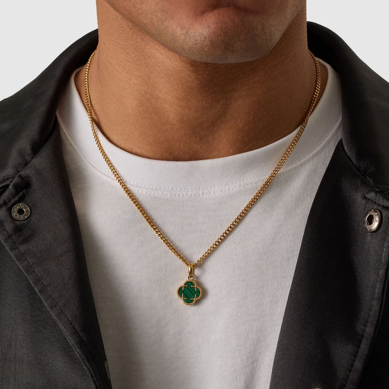 Malachite Clover Stone Pendant (Gold)
