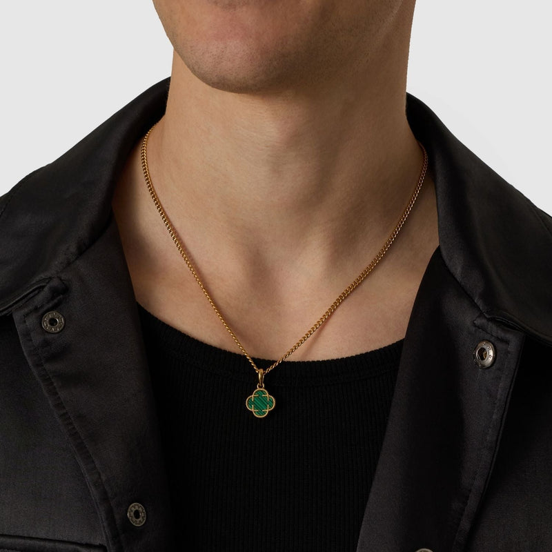 Malachite Clover Stone Pendant (Gold)