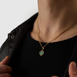 Malachite Clover Stone Pendant (Gold)