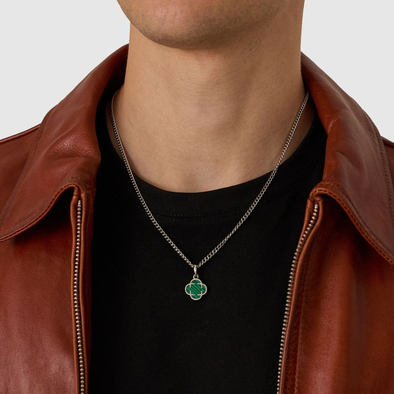 Malachite Clover Stone Pendant (Silver)