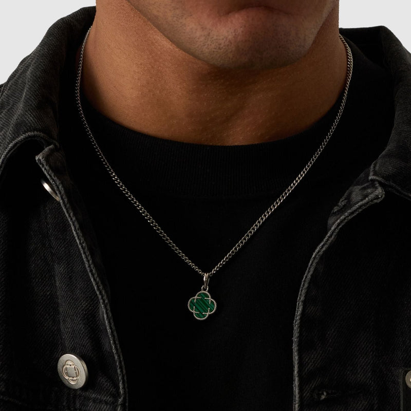 Malachite Clover Stone Pendant (Silver)