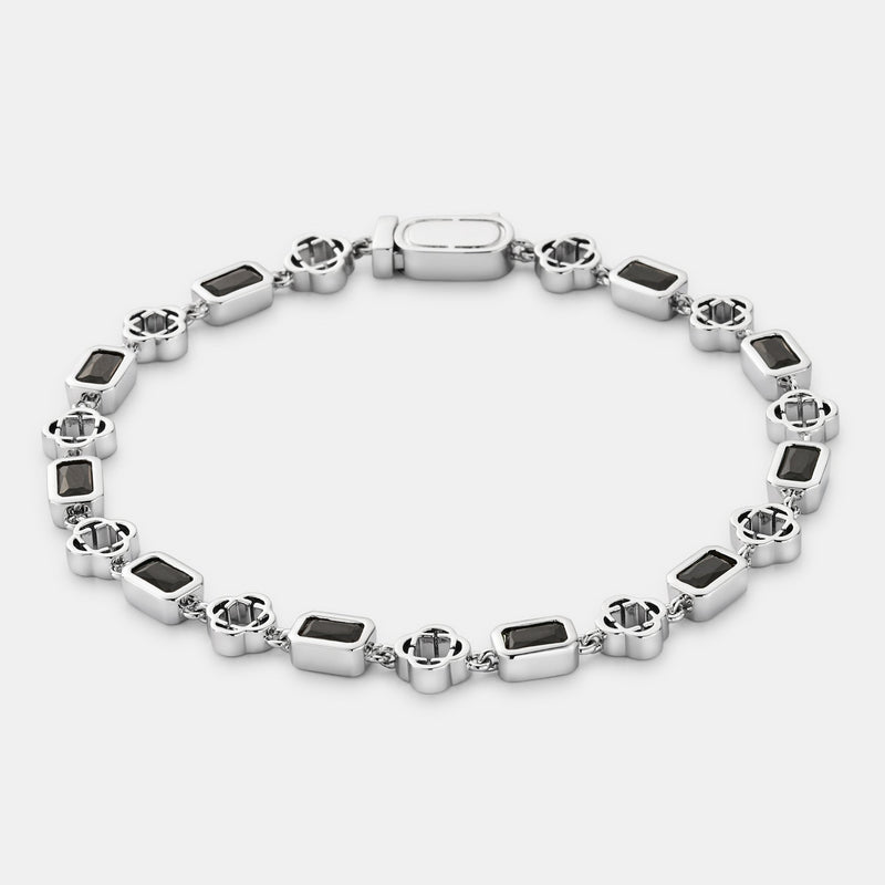 Onyx Gemstone Clover Bracelet (Silver)