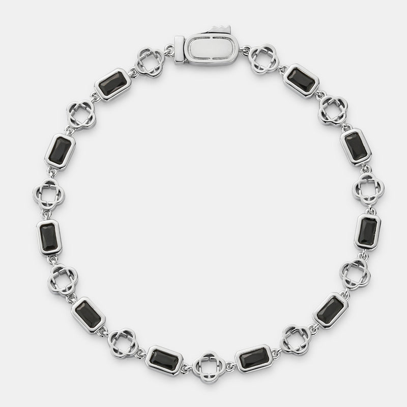 Onyx Gemstone Clover Bracelet (Silver)