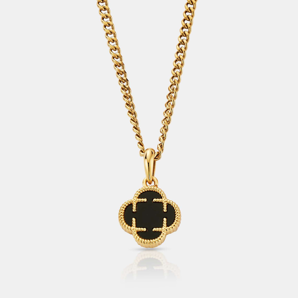 Onyx Clover Stone Pendant (Gold)