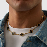 Onyx Clover Stone Necklace (Gold)