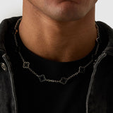 Onyx Clover Stone Necklace (Silver)